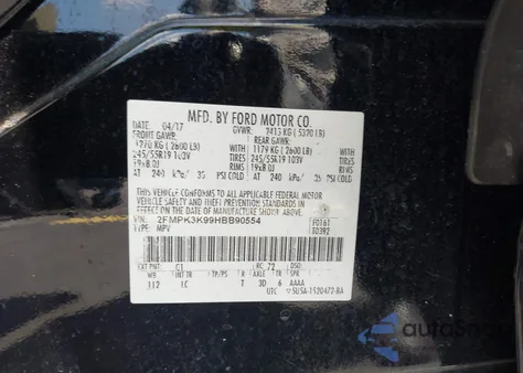 2017 Ford Edge Titanium from USA, damaged, VIN 2FMPK3K99HBB90554